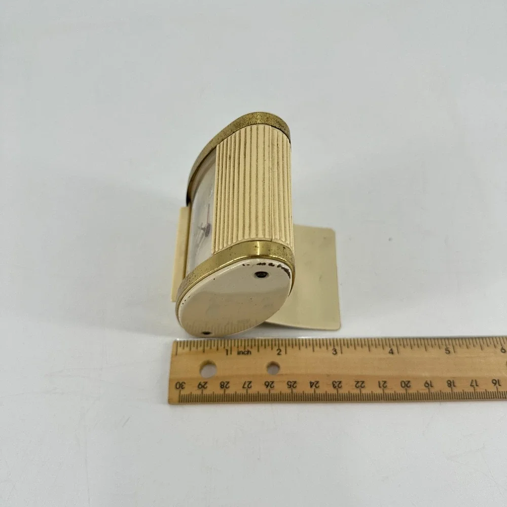 Vintage Westclox Travel Alarm Clock Gold Tone Cream Wind Up MCM Working